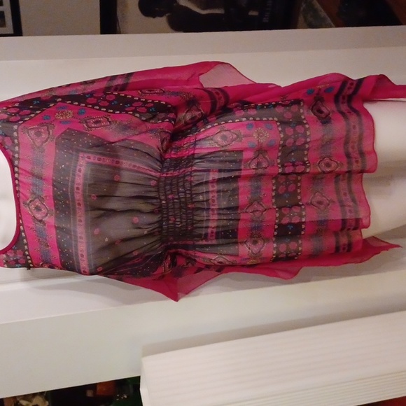 Forever 21-Sheer Multicolor Red tone color & design w/Butterfly sleeves -Sz (PS) - Picture 2 of 6